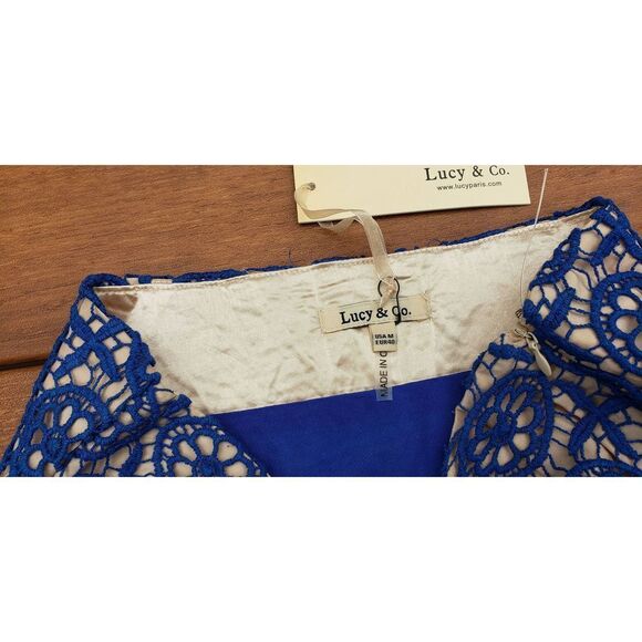 NWT Lucy & Co. Blue & Beige Crochtet Pencil Skirt Size Medium - Picture 4 of 16